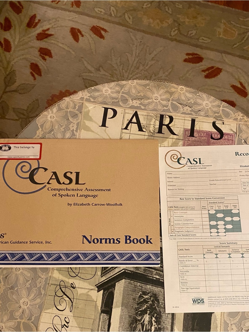 CASL Norms Book +1 Protocol Form-Comprehensive Assessment of Spoken Language